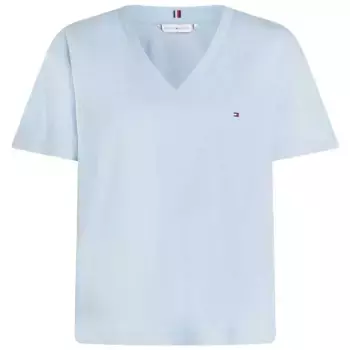 Футболка Tommy Hilfiger Slub Cropped short sleeve v neck, синий