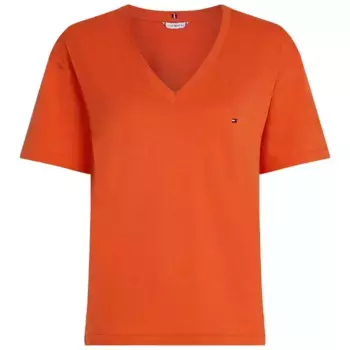 Футболка Tommy Hilfiger Slub Cropped short sleeve v neck, оранжевый