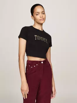 Футболка Tommy Jeans Cropped Fit, черный