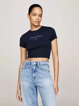 Футболка Tommy Jeans Cropped Fit, темно-синий