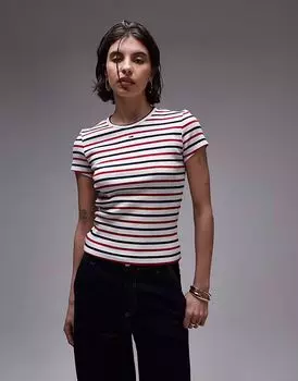 Футболка Tommy Jeans Essential Rib Slim Fit в красно-бело-синюю полоску