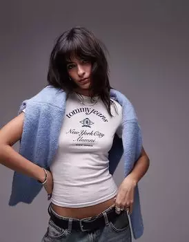 Футболка Tommy Jeans New York Slim, бежевого цвета