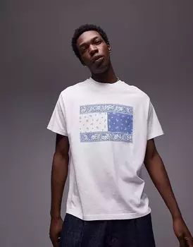 Футболка Tommy Jeans с большим пейсли-флажком в бело-синем цвете