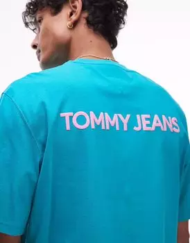 Футболка Tommy Jeans с большим принтом логотипа на спине бирюзового цвета