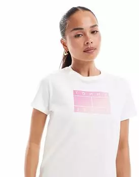 Футболка Tommy Jeans с градиентным флагом в белом и розовом цветах