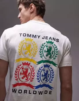 Футболка Tommy Jeans с красочным логотипом и графическим принтом на спине в кремово-белом цвете
