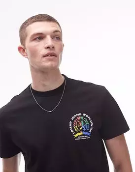 Футболка Tommy Jeans с красочным логотипом и графическим принтом на спине черного цвета