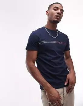 Футболка Tommy Jeans с линейным графическим принтом темно-синего цвета