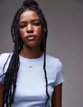 Футболка Tommy Jeans с надписью «в рубчик» нежно-голубого цвета