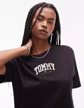 Футболка Tommy Jeans с нейтральным логотипом университета черного цвета