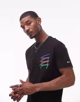 Футболка Tommy Jeans с повторяющимся фирменным принтом на спине черного цвета