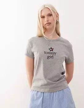 Футболка Tommy Jeans с принтом девушки Томми серого цвета
