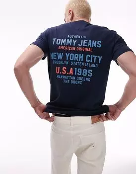 Футболка Tommy Jeans с принтом США на спине, темно-синего цвета