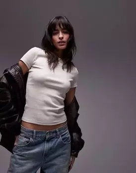 Футболка Tommy Jeans с ребристым значком, бежевого цвета