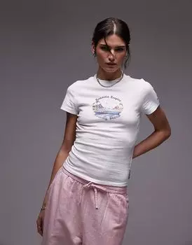 Футболка Tommy Jeans с романтическим тропическим принтом белого цвета