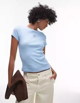 Футболка Tommy Jeans с тональным значком светло-голубого цвета