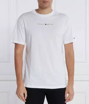 Футболка Tommy Jeans с золотым линейным узором, белый