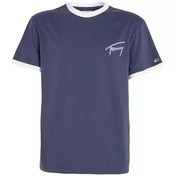 Футболка Tommy Jeans Signature Logo Ringer, темно-синий