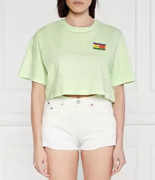 Футболка Tommy Jeans Summer flag Cropped Fit, лаймовый