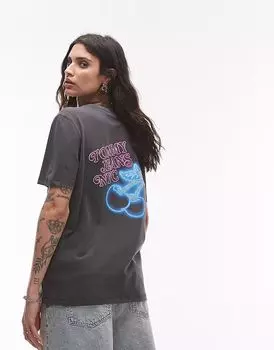 Футболка Tommy Jeans свободного кроя с неоновым логотипом серого цвета