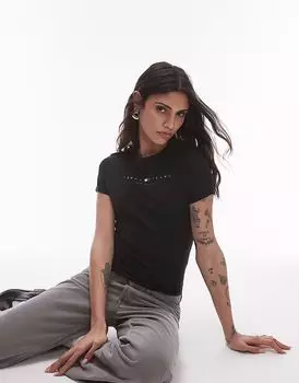 Футболка Tommy Jeans USA с линейным логотипом черного цвета