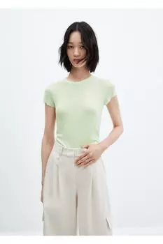 Футболка тонкой вязки Mango, зеленый