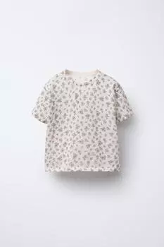 Футболка тонкой вязки с цветочным принтом ZARA, цвет Beige-pink