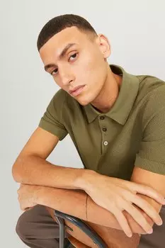 Футболка тонкой вязки с воротником Jack & Jones, зеленый