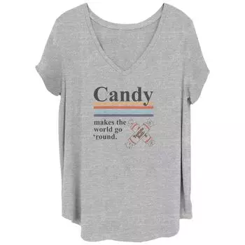 Футболка Tootsie Roll Candy Makes The World Go с круглым вырезом и графическим рисунком для юниоров больших размеров Licensed Character