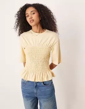 Футболка-топ со сборками ASOS DESIGN цвета пахты