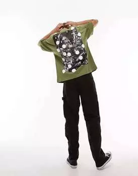 Футболка Topman Extreme Oversized с принтом Vault спереди и сзади цвета хаки