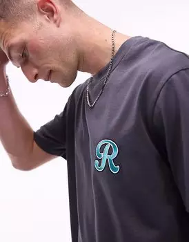 Футболка Topman heavyweight oversize с вышитыми буквами синелью в угольно-черном цвете