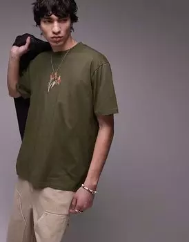 Футболка Topman премиум-класса с цветочной вышивкой темно-зеленого цвета