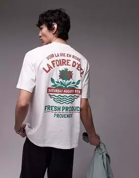 Футболка Topman с принтом роз спереди и сзади в цвете экрю