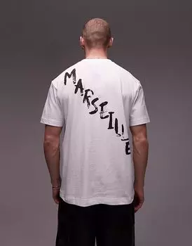 Футболка Topman спереди и сзади с принтом «Марсель» белого цвета