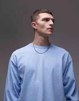 Футболка Topman светло-синего цвета с длинными рукавами и эффектом потертости