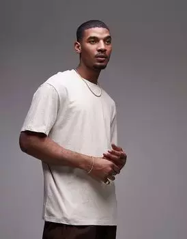 Футболка Topman свободного кроя с добавлением льна в каменном цвете