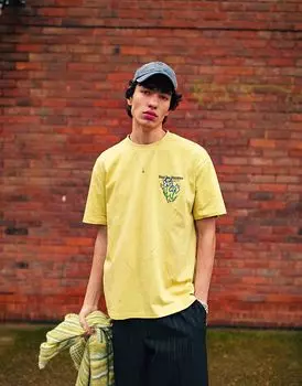 Футболка Topman свободного кроя с принтом Hotel Des Vincennes и вышивкой желтого цвета