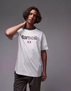 Футболка Topman свободного кроя с принтом «Марсель» белого цвета