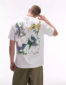 Футболка Topman свободного кроя с принтом «Musee Galerie» спереди и сзади белого цвета