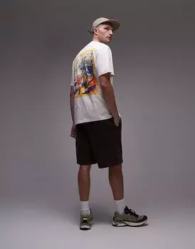 Футболка Topman свободного кроя с принтом в виде почтовой марки в цвете экрю