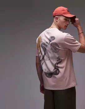 Футболка Topman свободного кроя с принтом в виде нарисованных фигур спереди и сзади в светло-розовом цвете