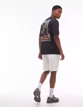 Футболка Topman свободного кроя с принтом «вино и сыр» спереди и сзади черного цвета