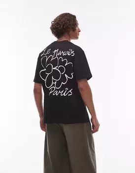 Футболка Topman свободного кроя с рельефным принтом Le Marais спереди и сзади черного цвета