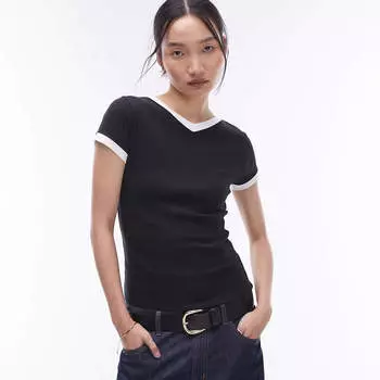 Футболка Topshop Elongated Contrasting V-neck, черный