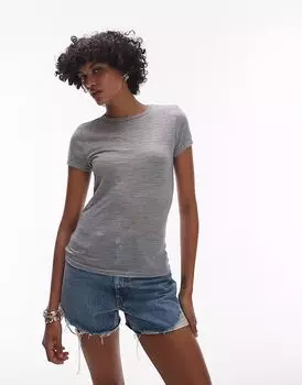 Футболка Topshop из льна серого цвета