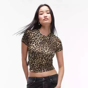 Футболка Topshop Microfiber Leopard Print, коричневый