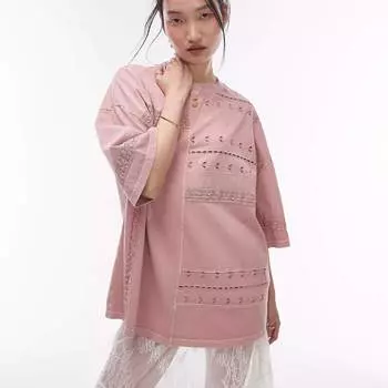 Футболка Topshop Oversized Knitted Pattern, розовый