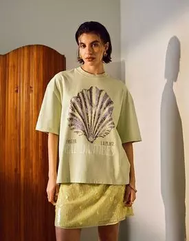 Футболка Topshop с принтом Cap D'Antibes в стиле оверсайз зеленого цвета