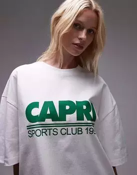 Футболка Topshop с принтом Capri Sports Club в белом цвете